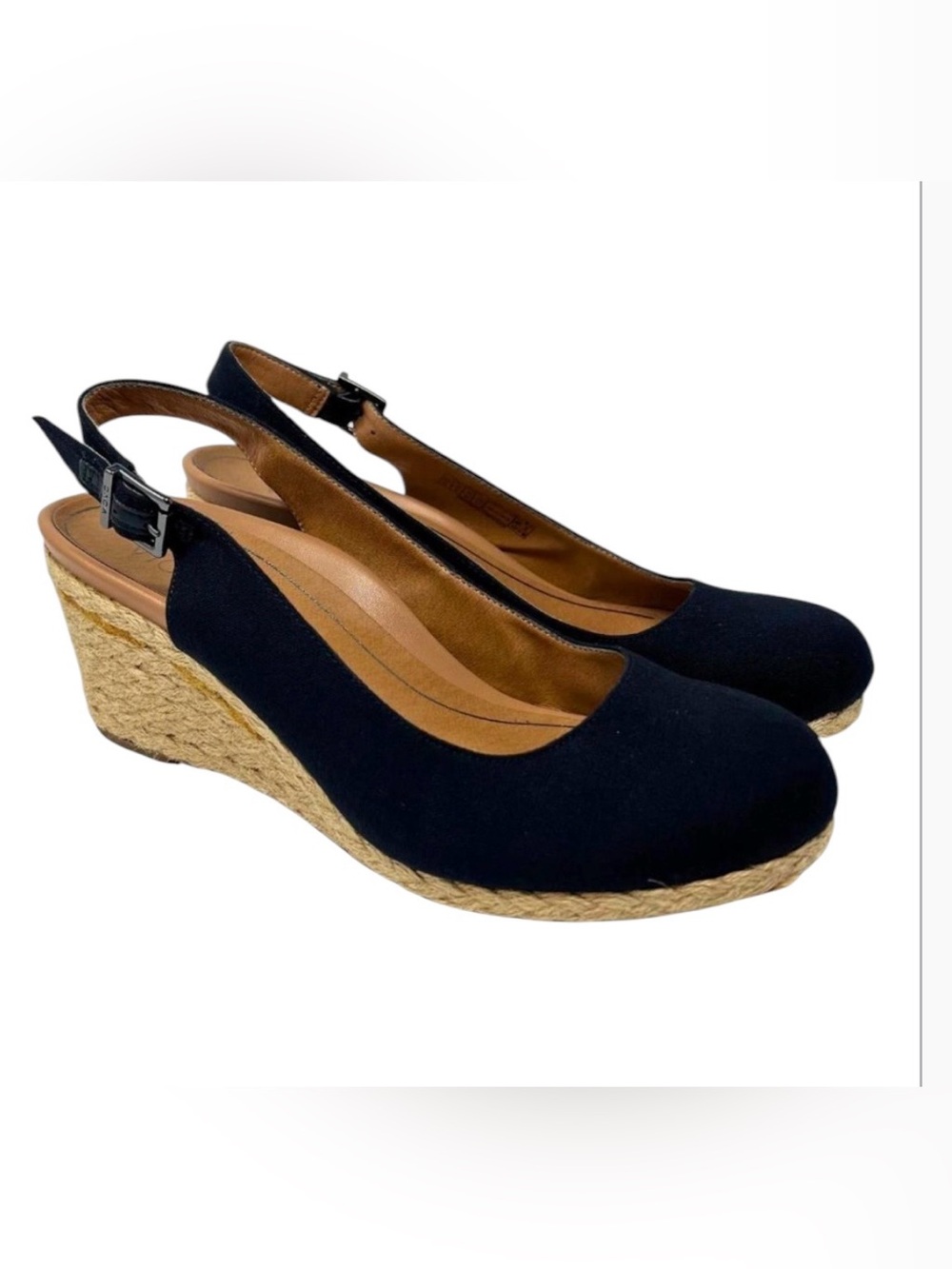 Vionic Coralina Navy Blue Slingback Wedge Espadrilles Orthotic Comfort Size 11W